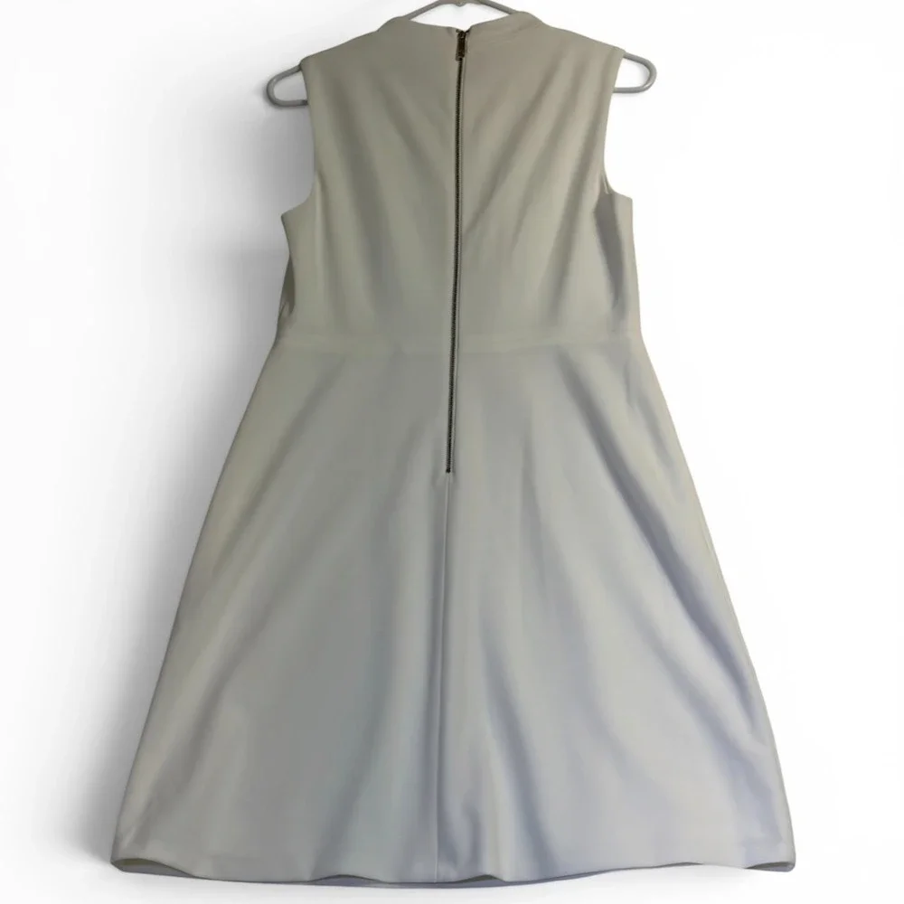 Tommy Hilfiger Fit & Flare Dress‎ 6 White Womens Gold Button Mock Neck Excellent
